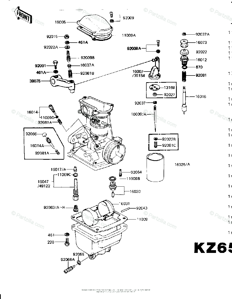 Kawasaki Motorcycle 1983 OEM Parts Diagram for CARBURETOR PARTS (KZ650-H1) |