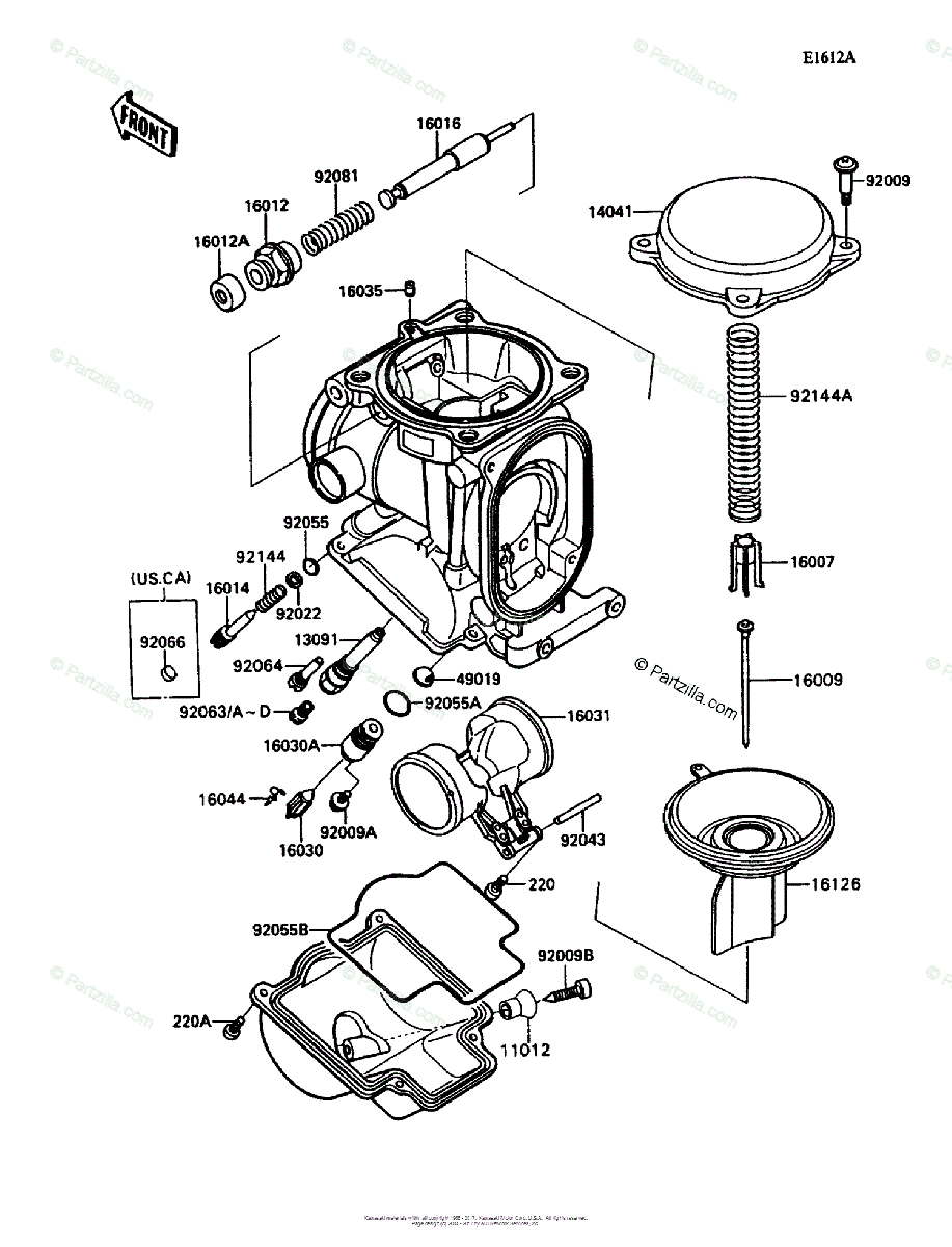 Kawasaki Motorcycle 1992 OEM Parts Diagram for Carburetor Parts 