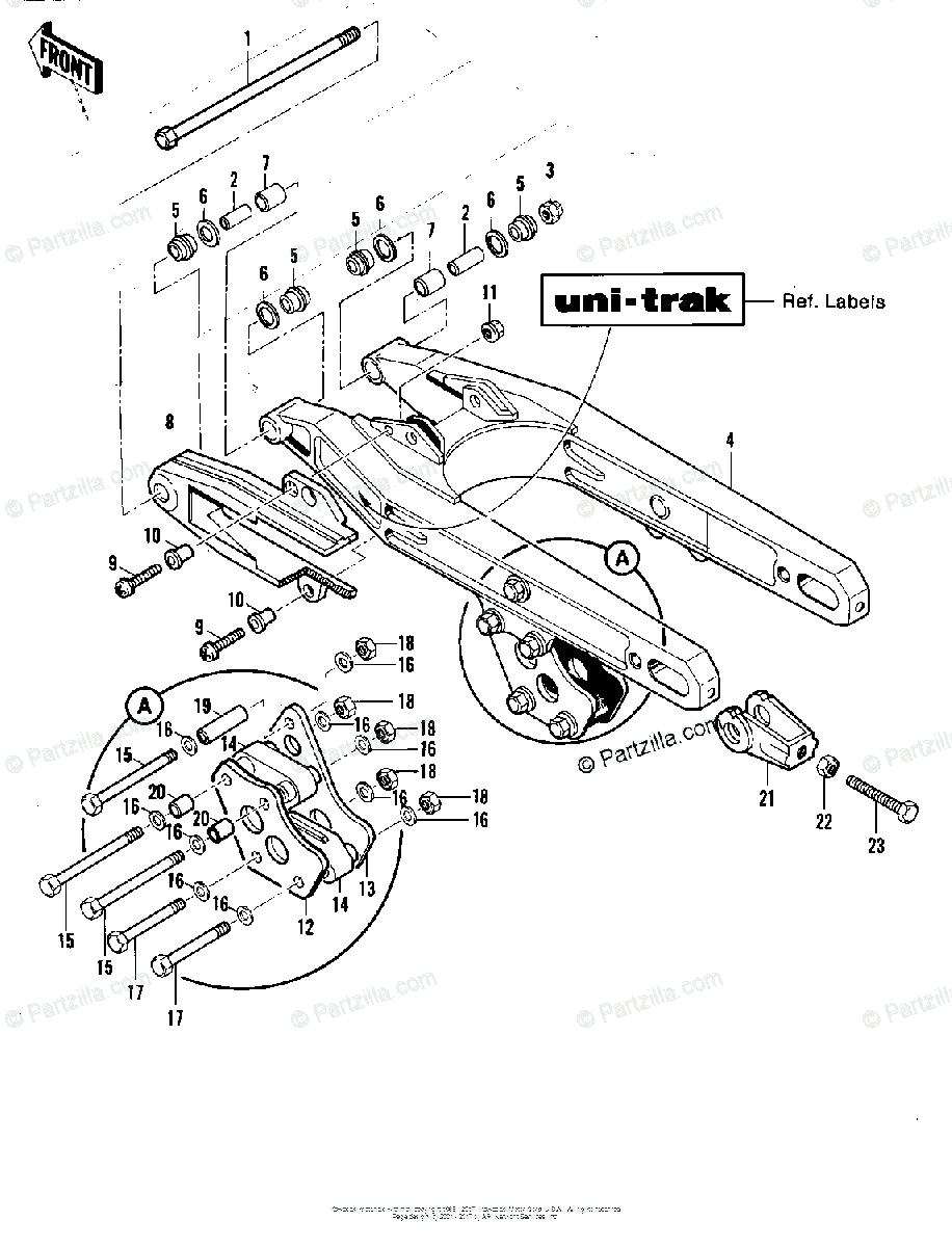 Kawasaki Motorcycle 1981 OEM Parts Diagram for SWING ARM (KX250-A7 