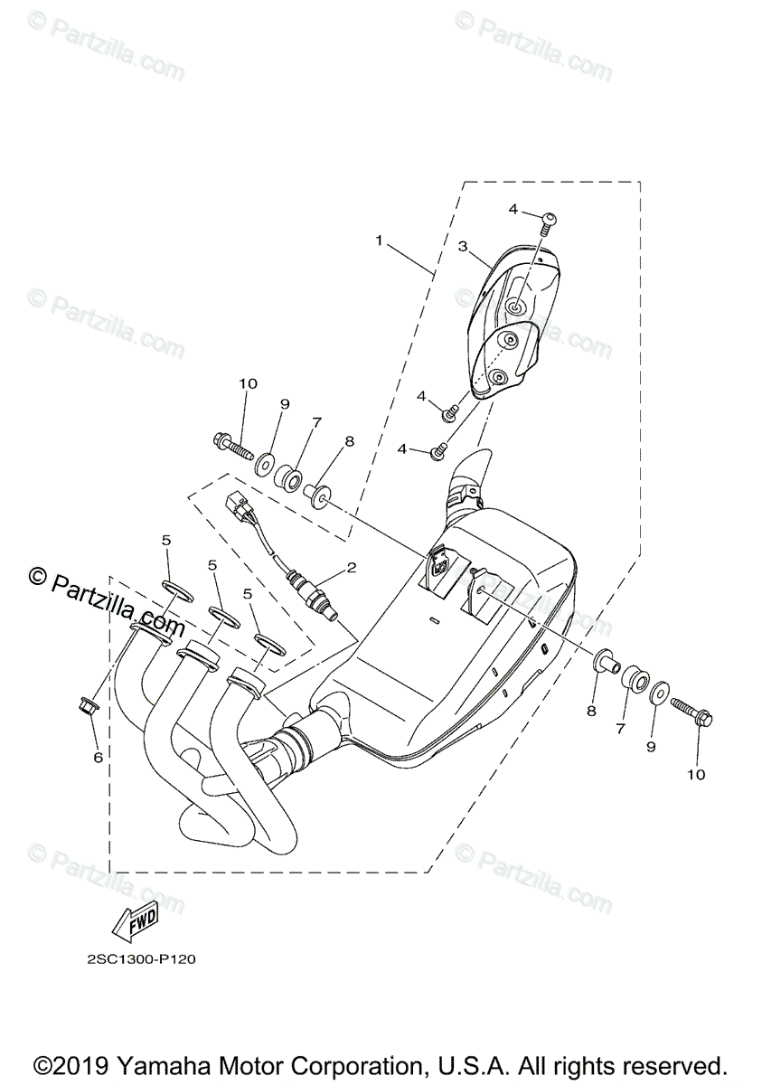 Yamaha Motorcycle 2020 OEM Parts Diagram for Exhaust | Partzilla.com