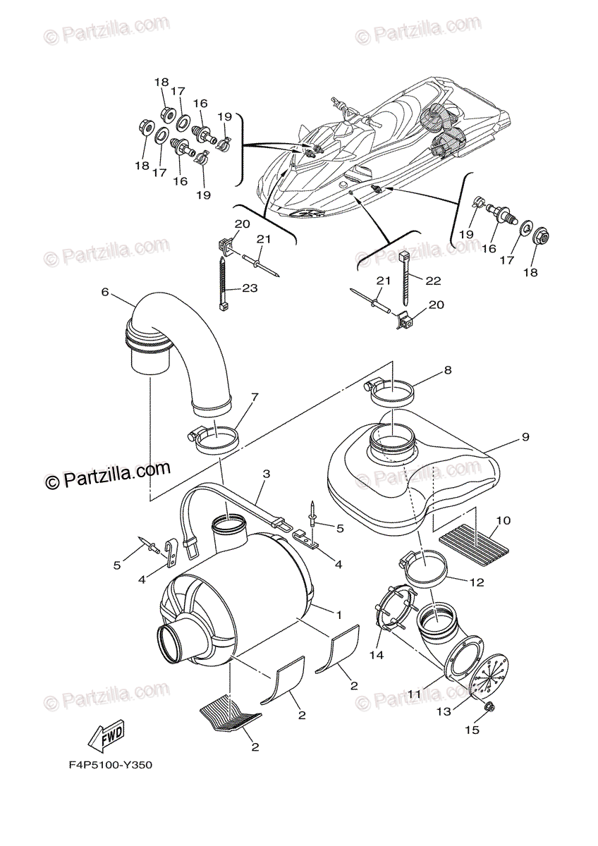 Yamaha Waverunner 2024 OEM Parts Diagram for Exhaust 3