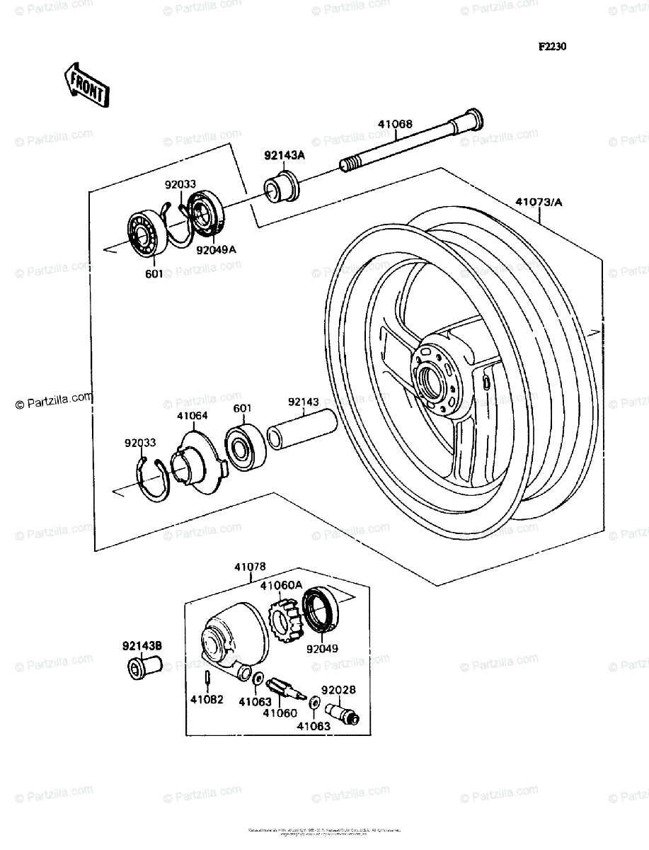 Kawasaki Motorcycle 1992 OEM Parts Diagram for Front Hub 