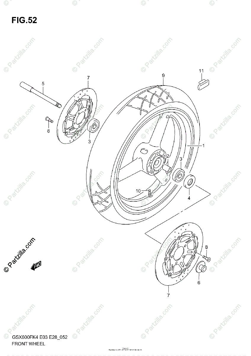 Suzuki Motorcycle 2005 OEM Parts Diagram for FRONT WHEEL 