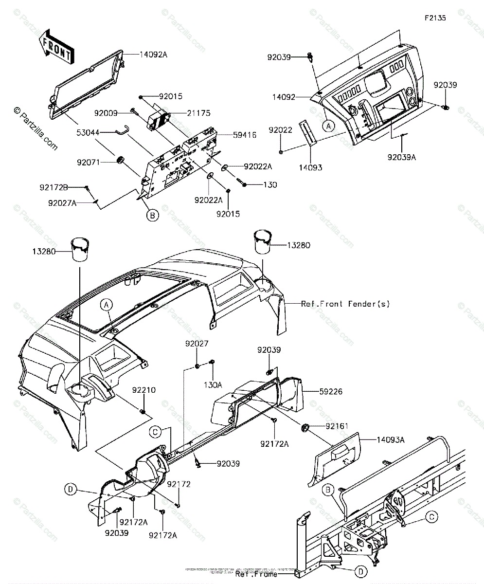 Kawasaki Side by Side 2018 OEM Parts Diagram for FRONT BOX | Partzilla.com