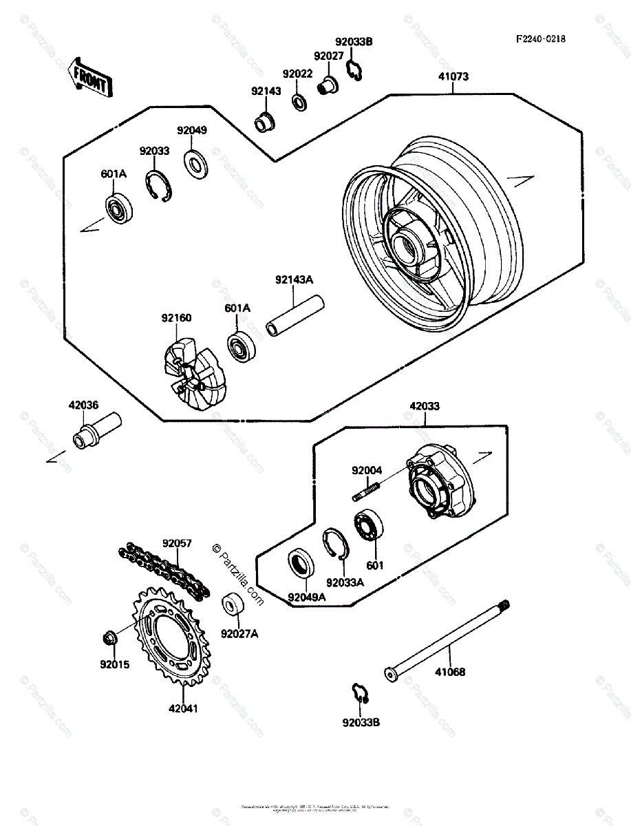 Kawasaki Motorcycle 1988 OEM Parts Diagram for Rear Wheel / Chain 