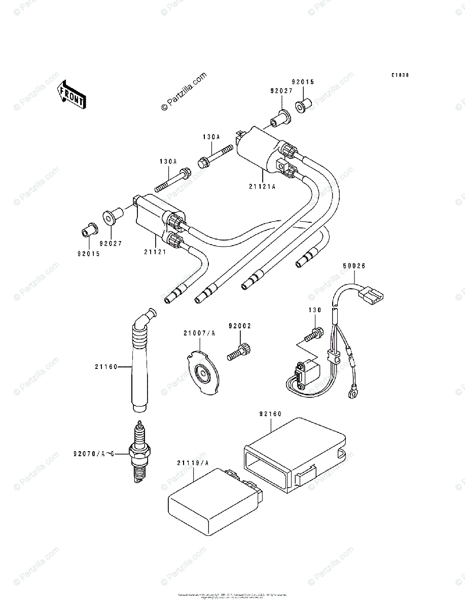 Kawasaki Motorcycle 1992 OEM Parts Diagram for Ignition Coil 