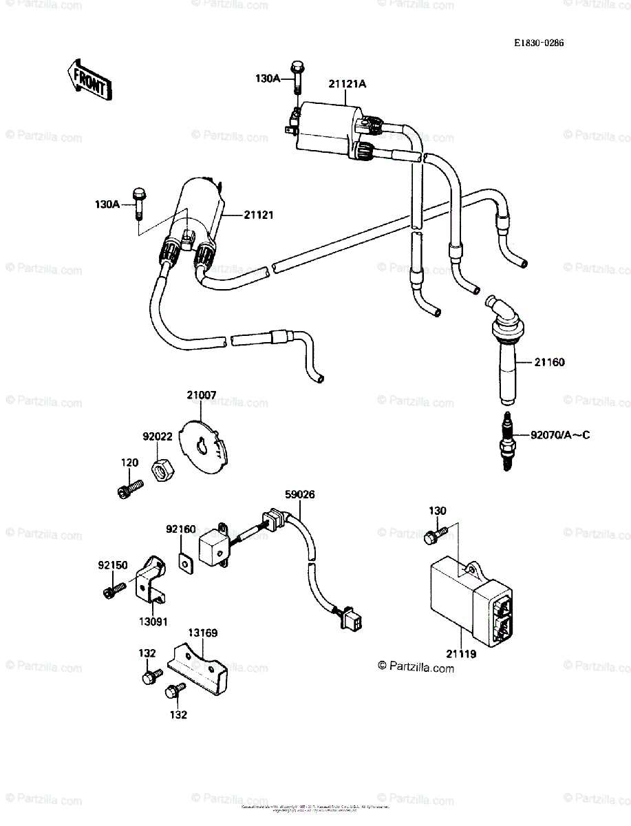 Kawasaki Motorcycle 1988 OEM Parts Diagram for Ignition System 