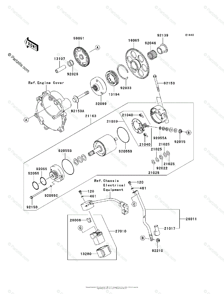 Kawasaki Motorcycle 2005 OEM Parts Diagram for Starter Motor 
