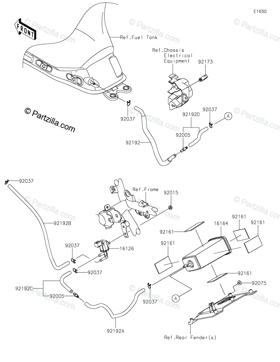 Kawasaki Motorcycle 2022 OEM Parts Diagram for Fuel Evaporative 