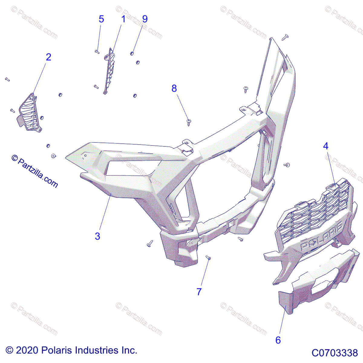 Polaris Side by Side 2022 OEM Parts Diagram for BODY, FRONT BUMPER 