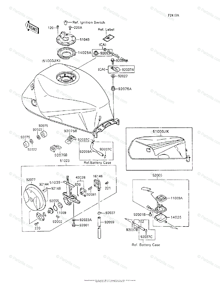 Kawasaki Motorcycle 1993 OEM Parts Diagram for FUEL TANK 