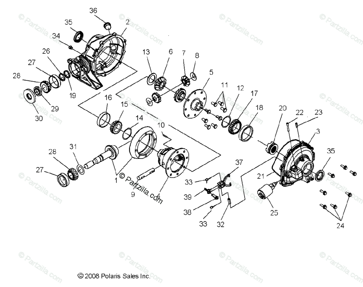 Polaris Side by Side 2009 OEM Parts Diagram for Drive Train, Rear