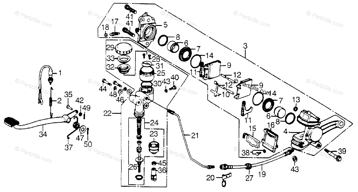 Honda Motorcycle 1977 OEM Parts Diagram for Rear Master Cylinder ...