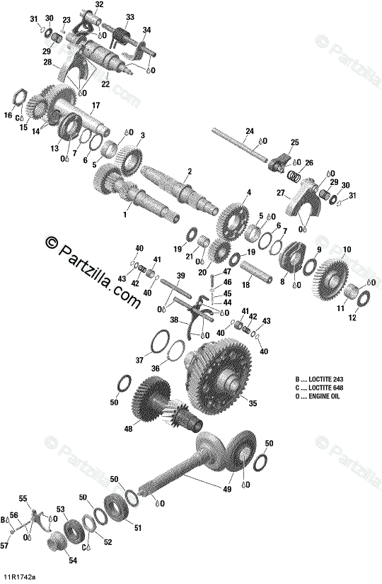 Can-Am Side by Side 2017 OEM Parts Diagram for Gear Box Components - With  Lockable Rear Differential