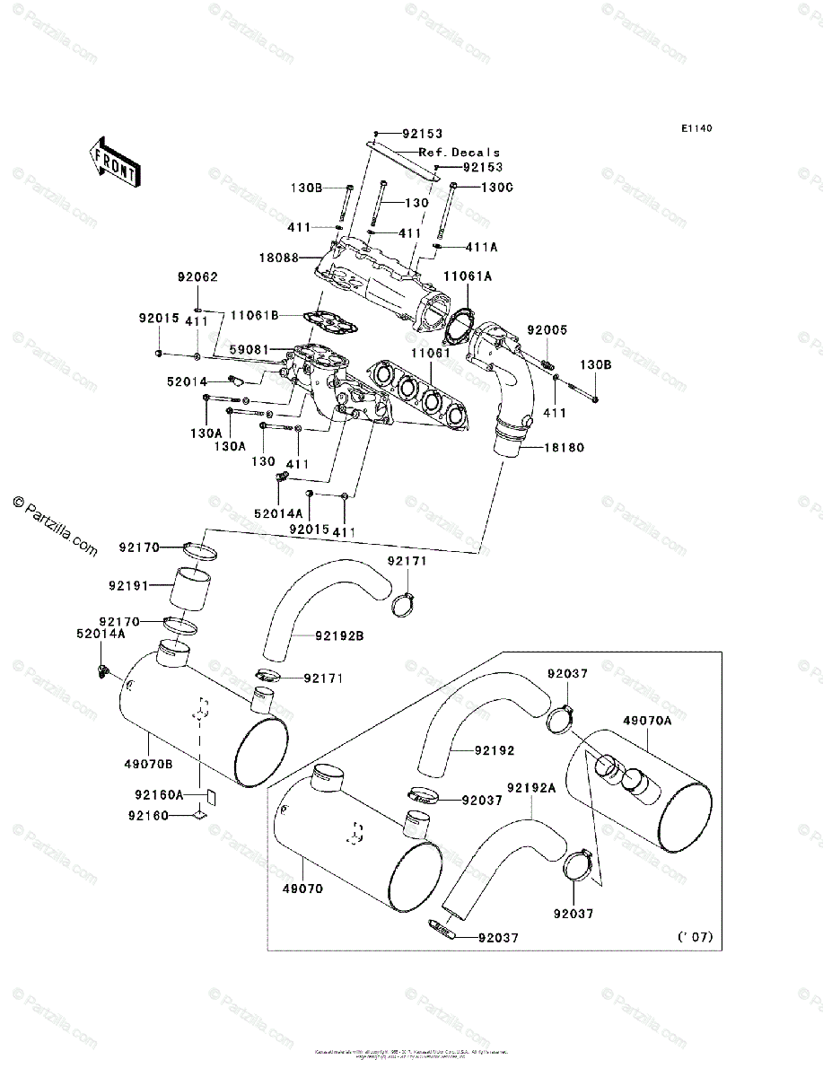 Kawasaki Jet Ski  OEM Parts Diagram for Mufflers   Partzilla.com