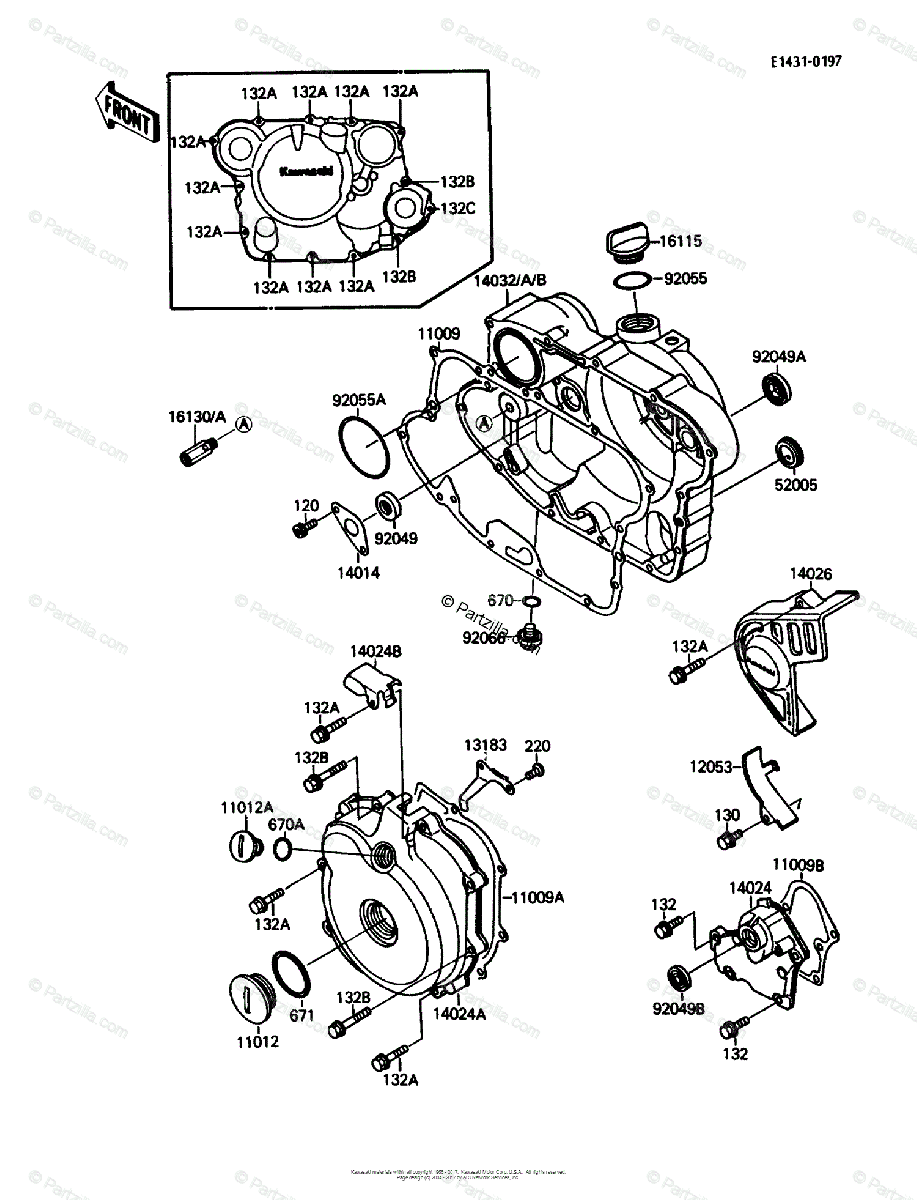 Kawasaki ATV 1988 OEM Parts Diagram for Engine Cover(s 