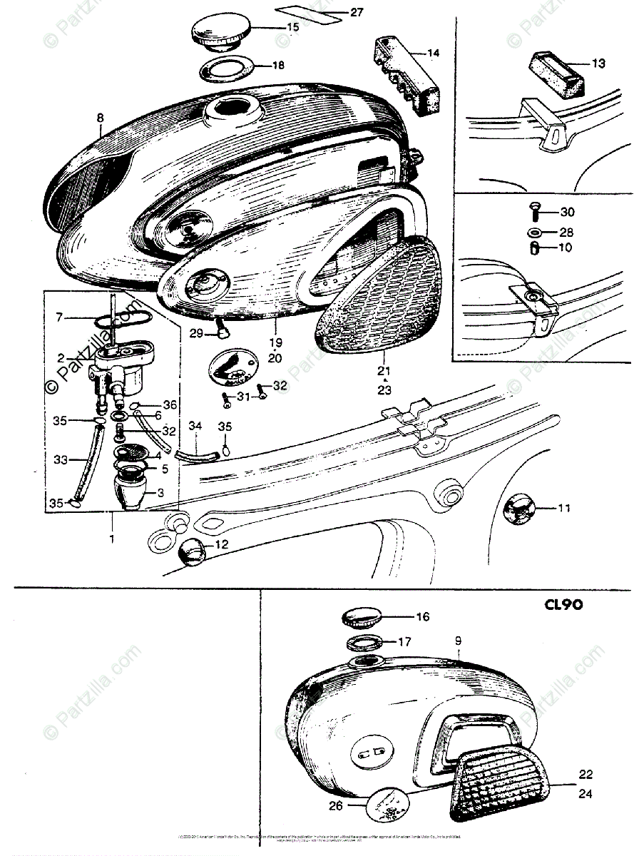 Honda Motorcycle Models with no year OEM Parts Diagram for Fuel Tank