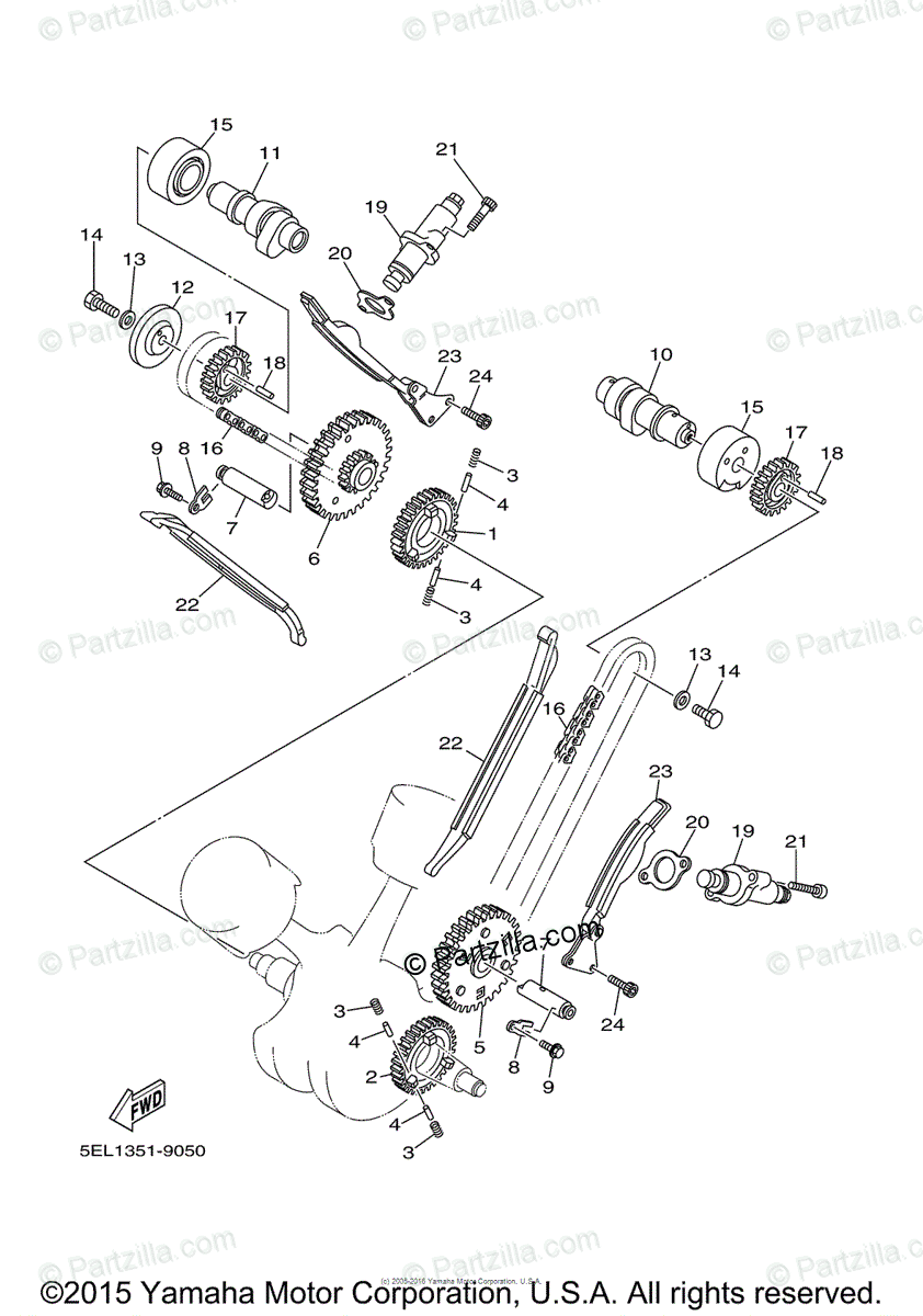 Yamaha Motorcycle 1999 OEM Parts Diagram for Camshaft & Chain 