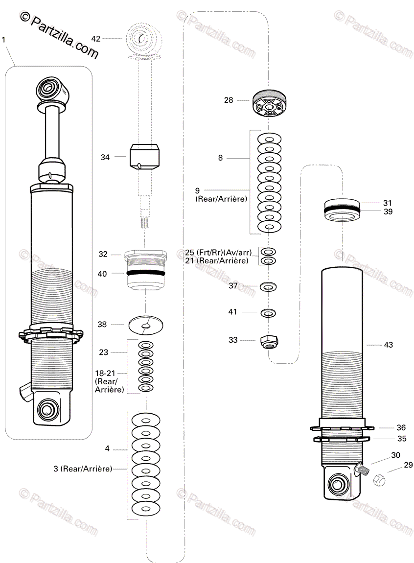 Ski-Doo 1996 MX Z 440 OEM Parts Diagram for Take Apart Shock 