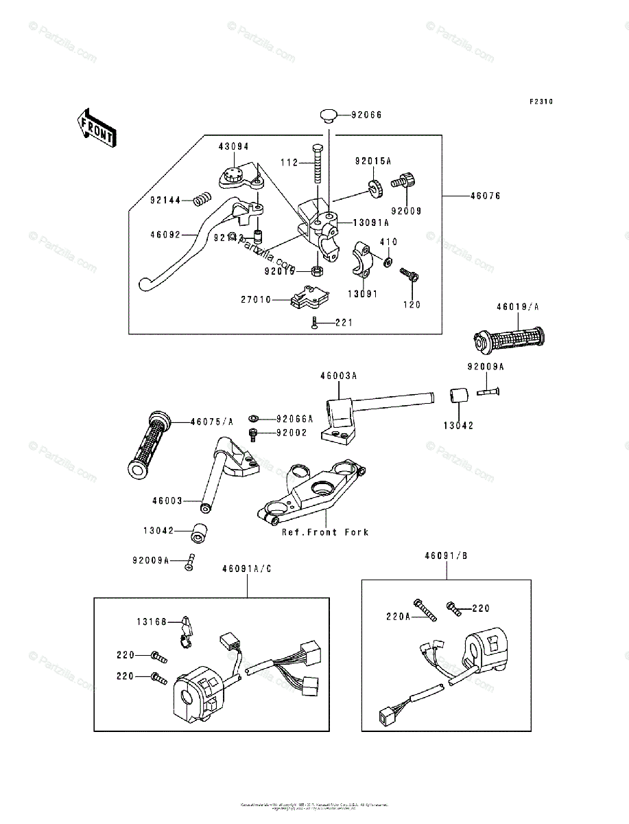 Kawasaki Motorcycle 1996 OEM Parts Diagram for HANDLEBAR 