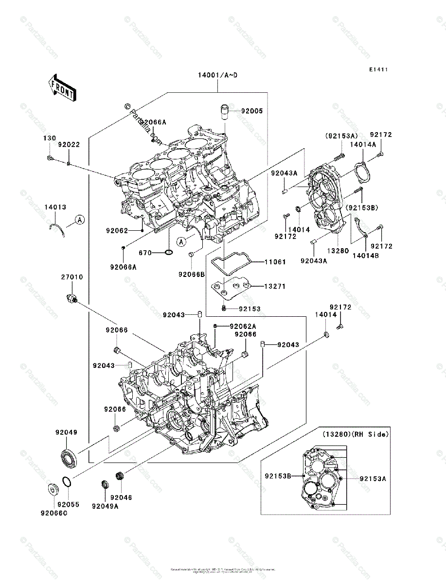 Kawasaki Motorcycle 2007 OEM Parts Diagram for CRANKCASE 