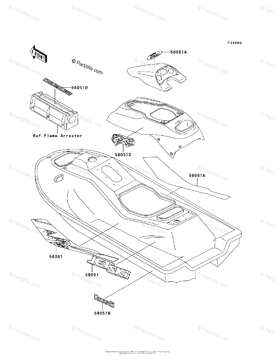 Kawasaki Jet Ski 1996 OEM Parts Diagram for Decals(JH750-C2 
