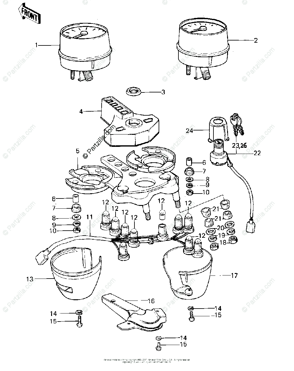 Kawasaki Motorcycle 1977 OEM Parts Diagram for METERS/IGNITION SWITCH ...