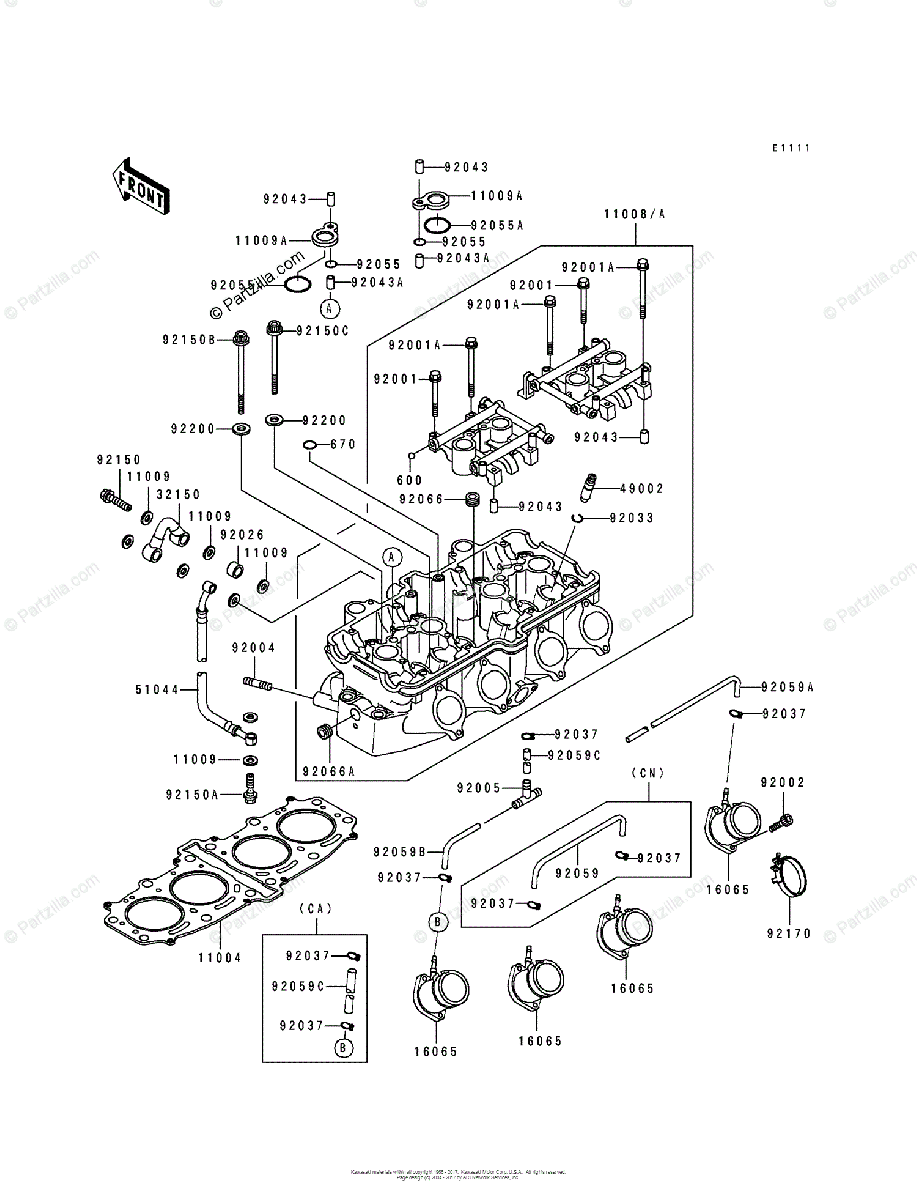 Kawasaki Motorcycle 1993 OEM Parts Diagram for CYLINDER HEAD 
