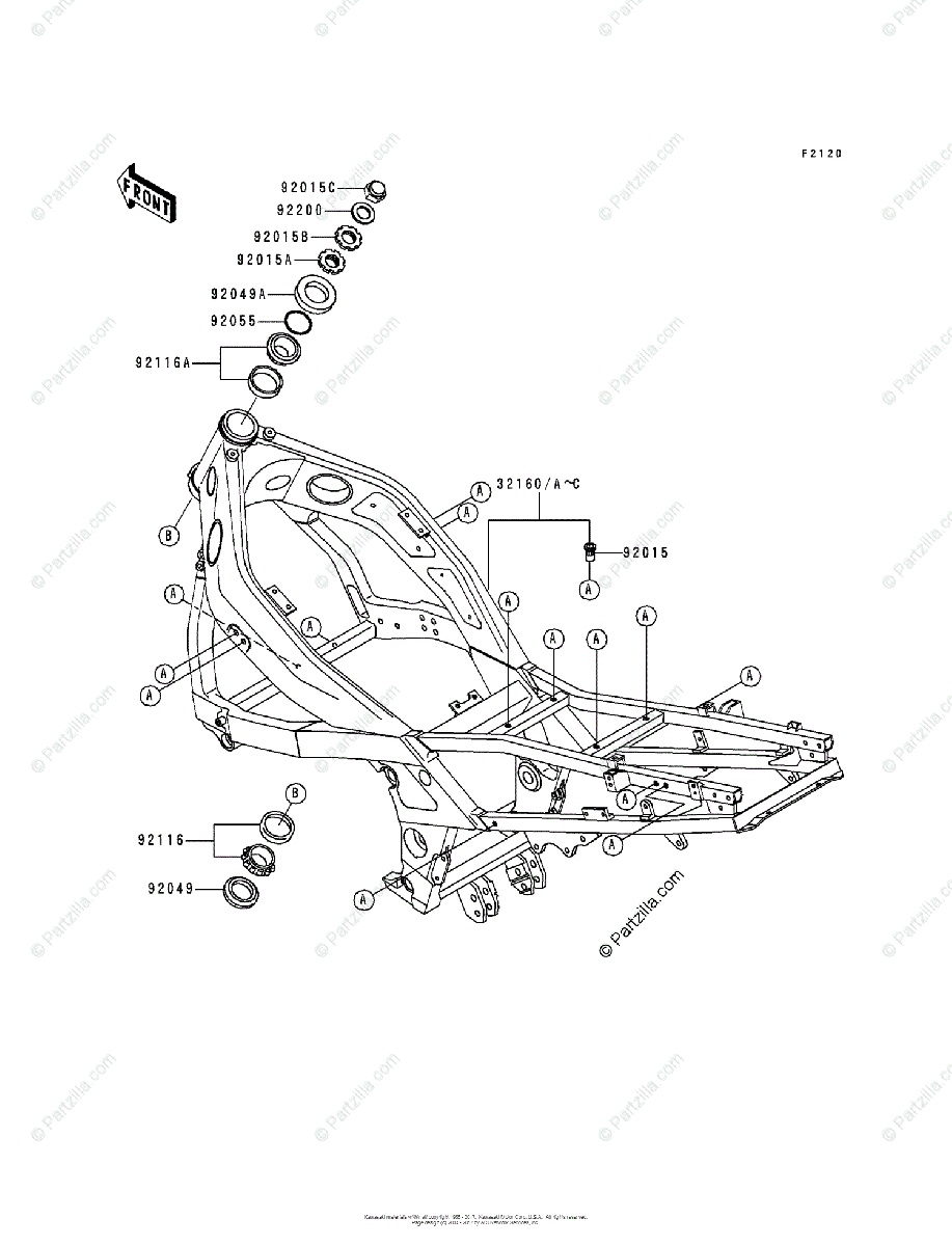 Kawasaki Motorcycle 1994 OEM Parts Diagram for Frame | Partzilla.com