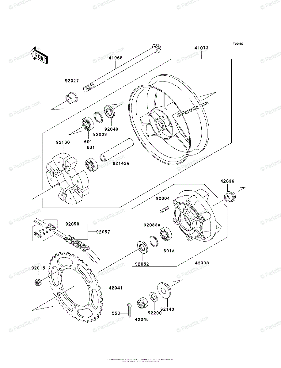 Kawasaki Motorcycle 2002 OEM Parts Diagram for Rear Wheel / Chain 