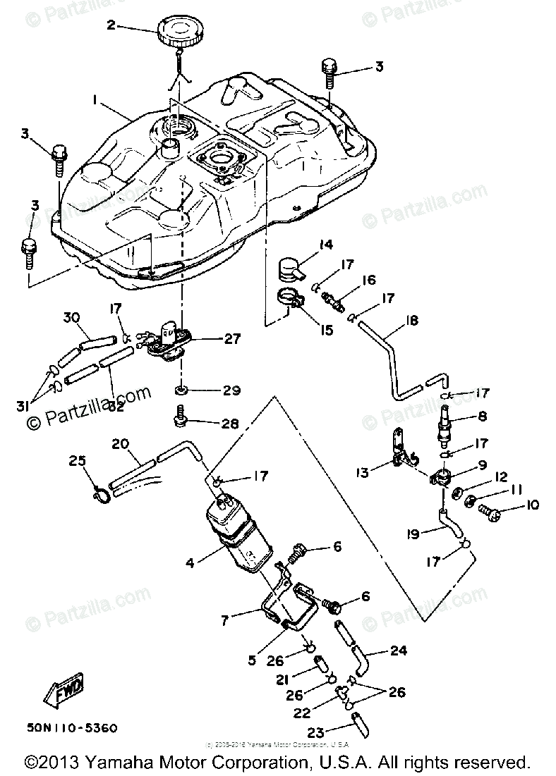 Yamaha Scooter 1988 OEM Parts Diagram for Fuel Tank | Partzilla.com