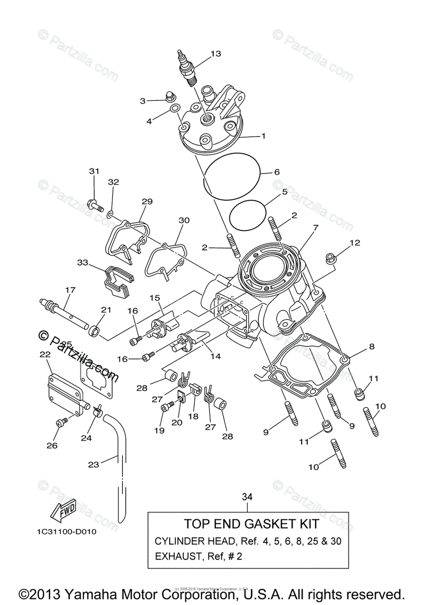 Yamaha Motorcycle 2012 OEM Parts Diagram for CYLINDER HEAD 