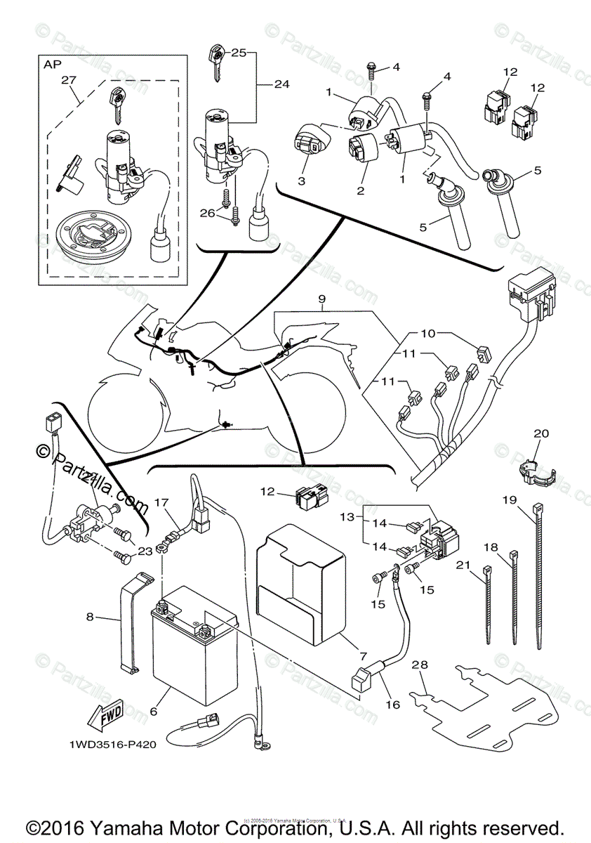 Yamaha Motorcycle 2015 OEM Parts Diagram for Electrical - 1 | Partzilla.com