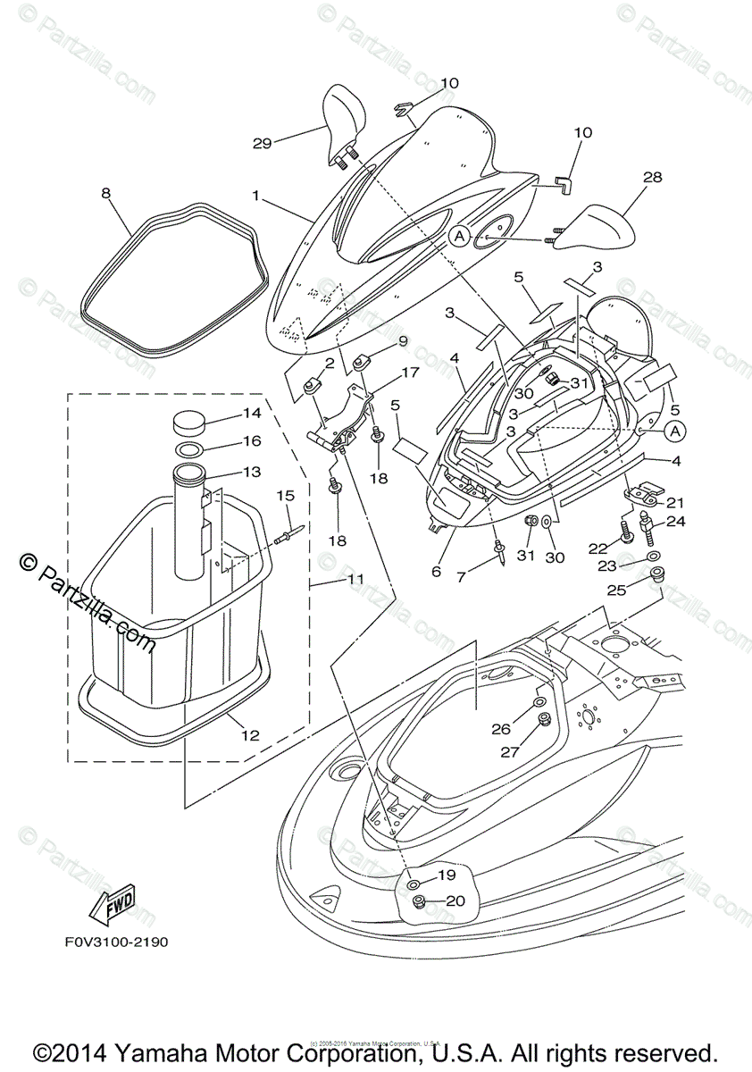 Yamaha Waverunner  OEM Parts Diagram for Engine Hatch 2