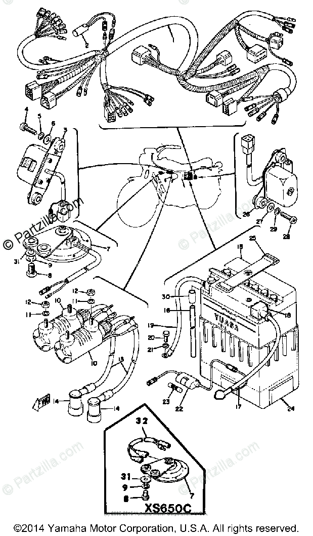 Yamaha Motorcycle 1974 OEM Parts Diagram for ELECTRICAL 1 TX650A ...