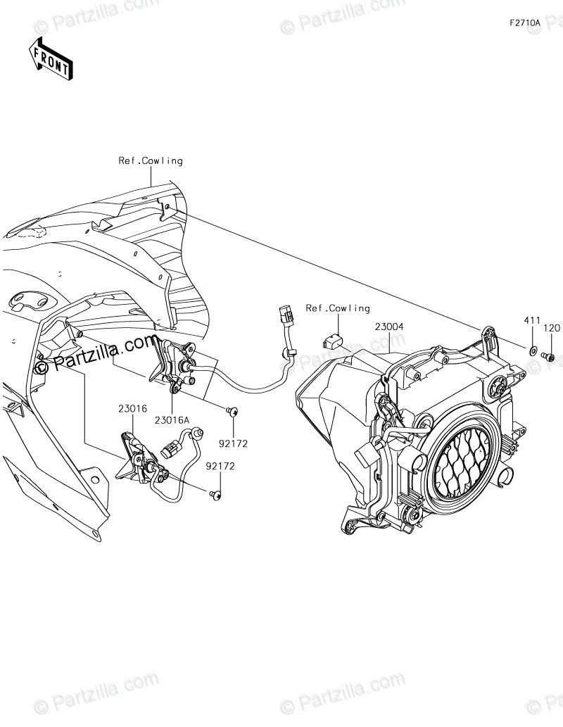 Kawasaki Motorcycle 2018 OEM Parts Diagram for Headlights(S)(XHFA 