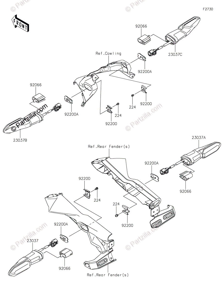 Kawasaki Motorcycle 2023 OEM Parts Diagram for Turn Signals 