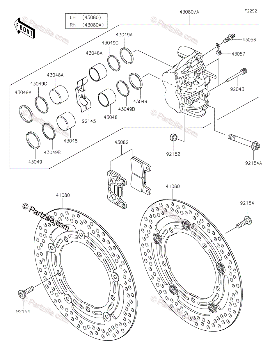 Kawasaki Motorcycle 2023 OEM Parts Diagram for Front Brake 