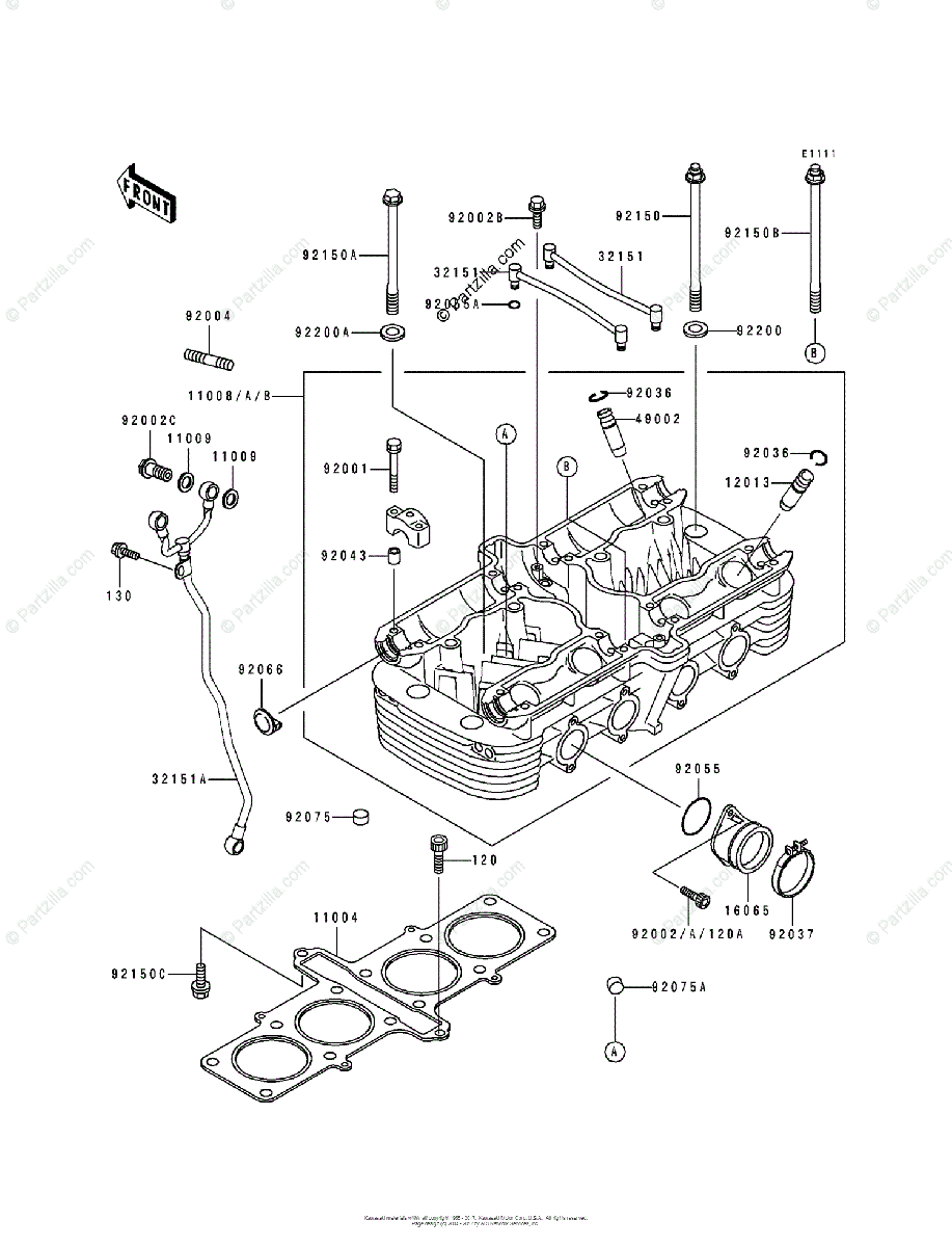 Kawasaki Motorcycle 1995 OEM Parts Diagram for CYLINDER HEAD 