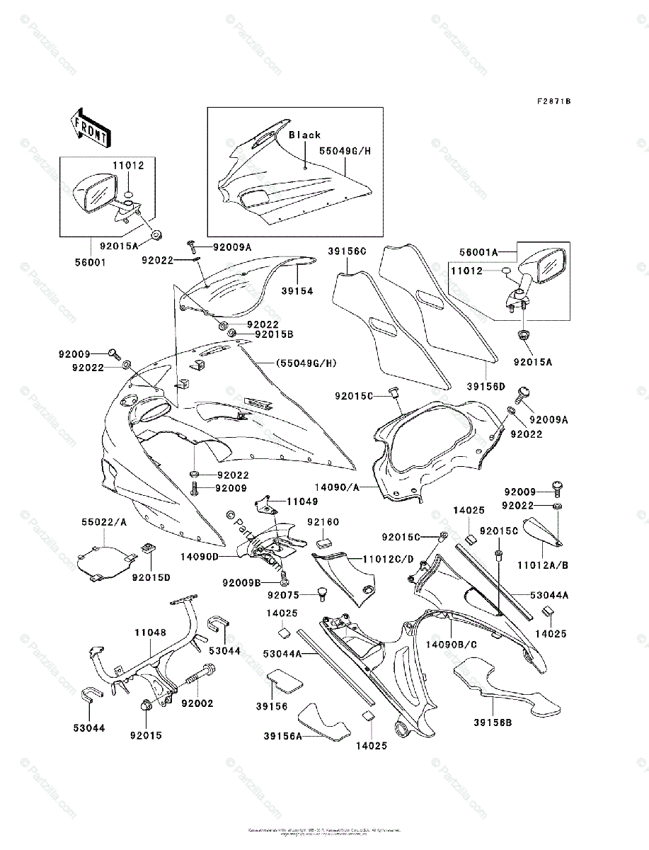 Kawasaki Motorcycle 1995 OEM Parts Diagram for Cowling (ZX1100-D3 