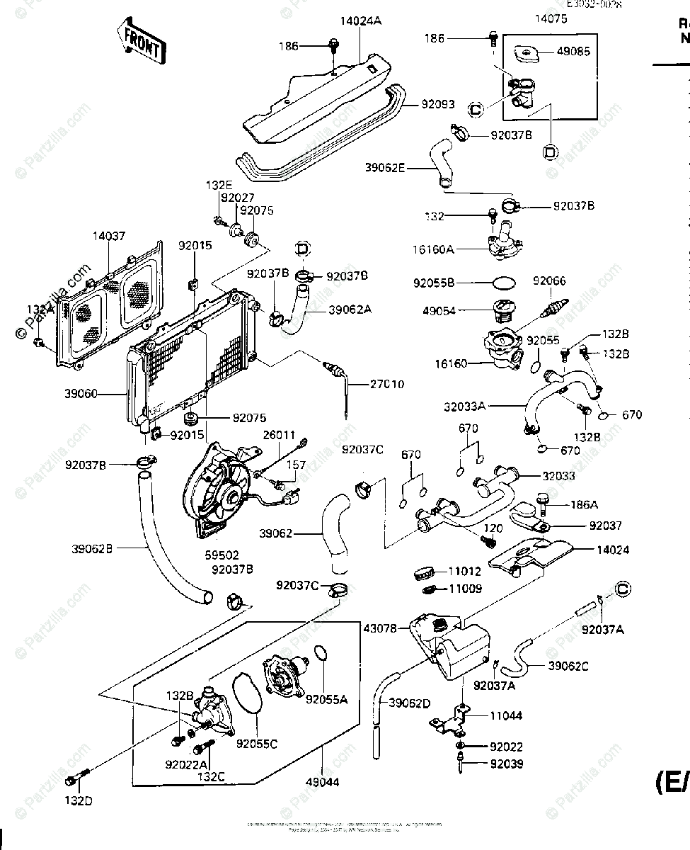 Kawasaki Motorcycle 1985 OEM Parts Diagram for RADIATOR/FAN/WATER 