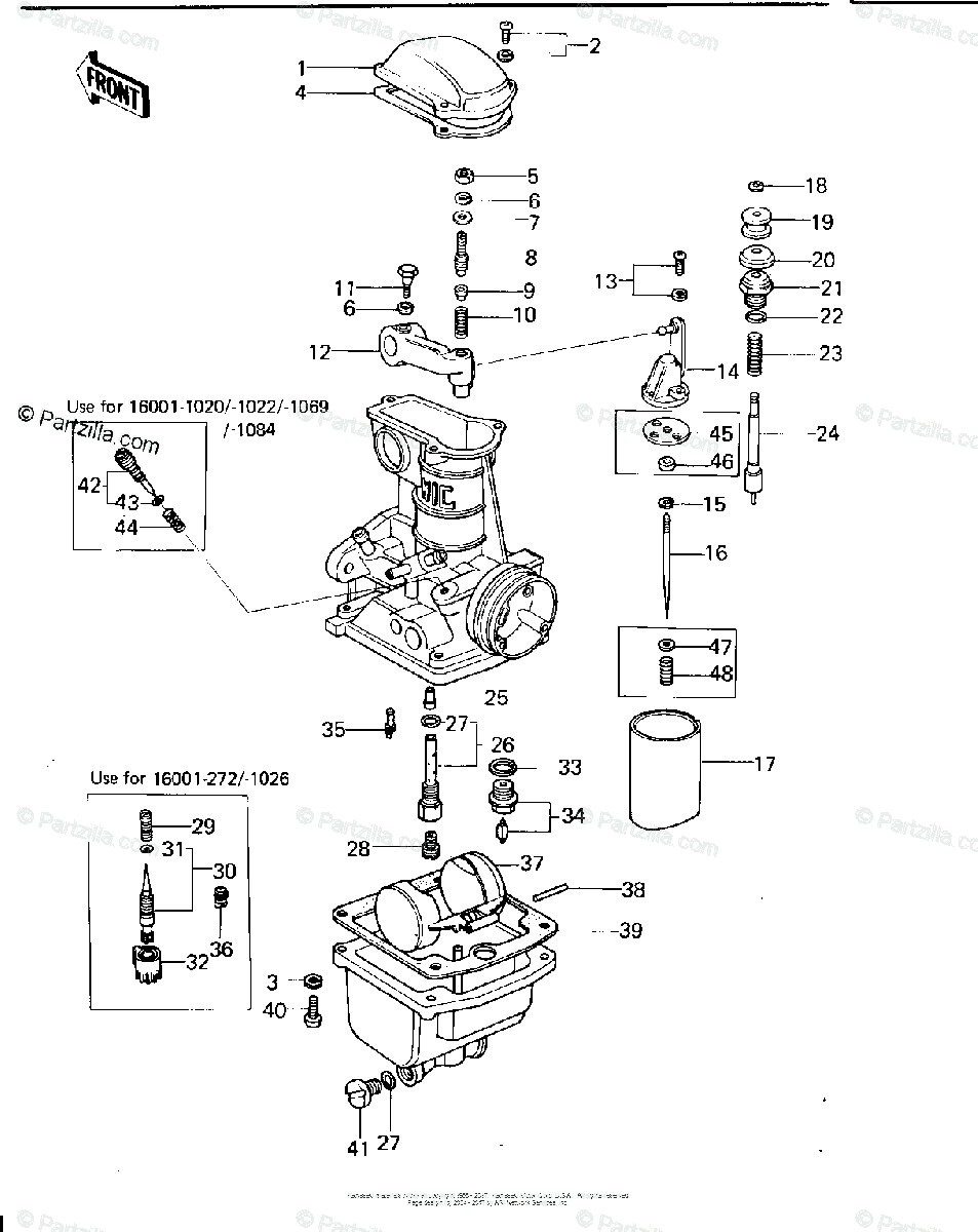 Kawasaki Motorcycle 1977 OEM Diagram for Carburetor, Parts | Partzilla.com