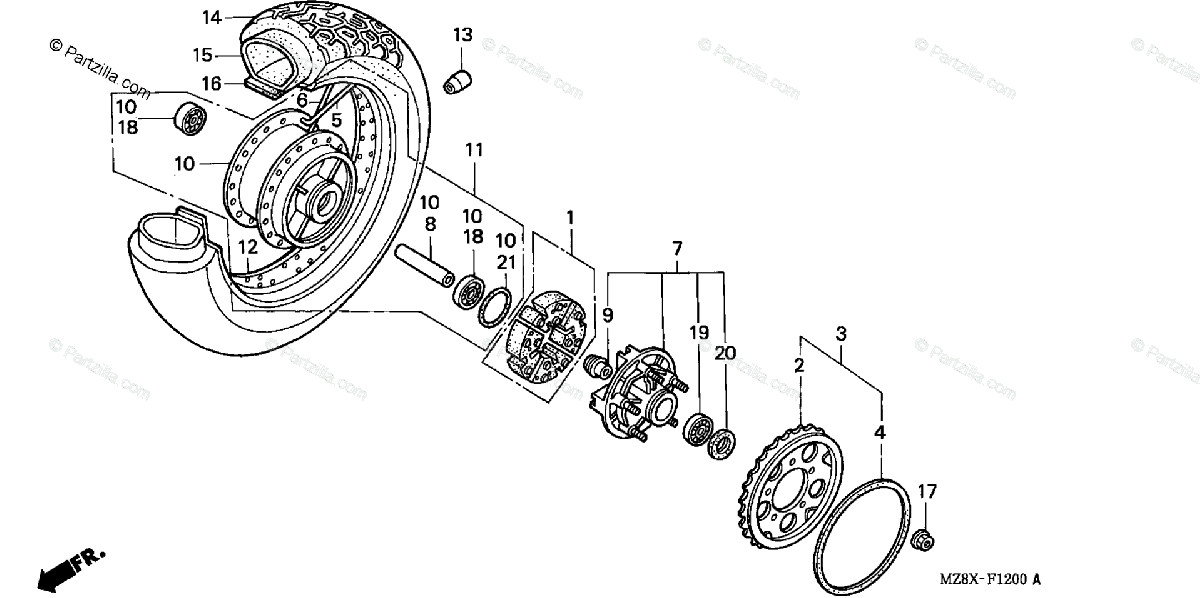 Honda Motorcycle 1999 OEM Parts Diagram for REAR WHEEL | Partzilla.com