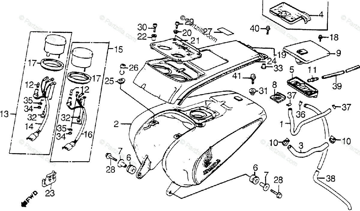 Honda Motorcycle 1986 OEM Parts Diagram for Fuel Tank 