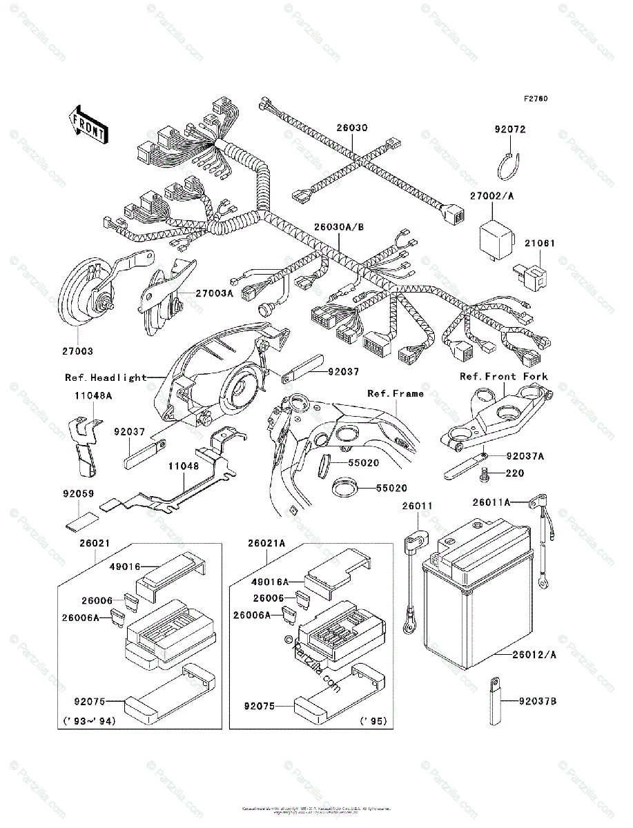 Kawasaki Motorcycle 1995 OEM Parts Diagram for Chassis Electrical 