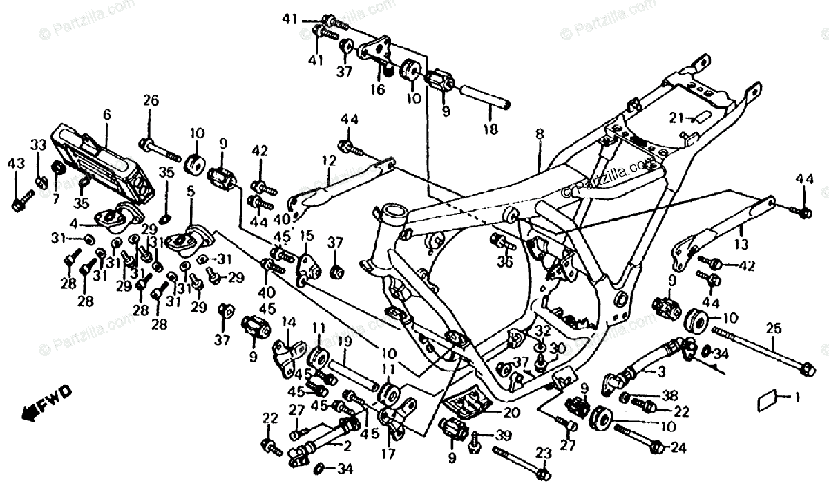 Honda Motorcycle 1986 OEM Parts Diagram for Frame / Oil Cooler