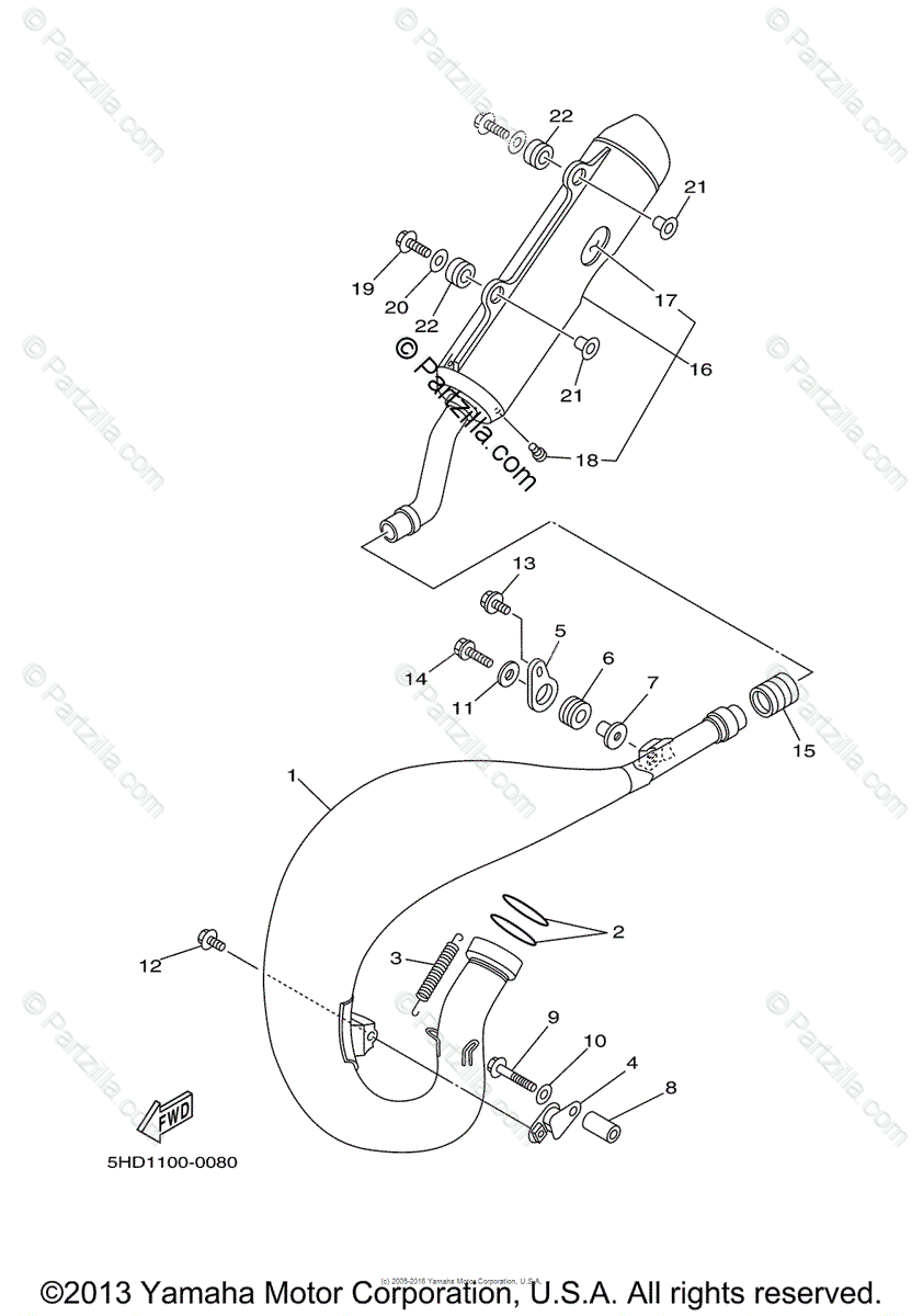 Yamaha Motorcycle 2001 OEM Parts Diagram for Exhaust | Partzilla.com