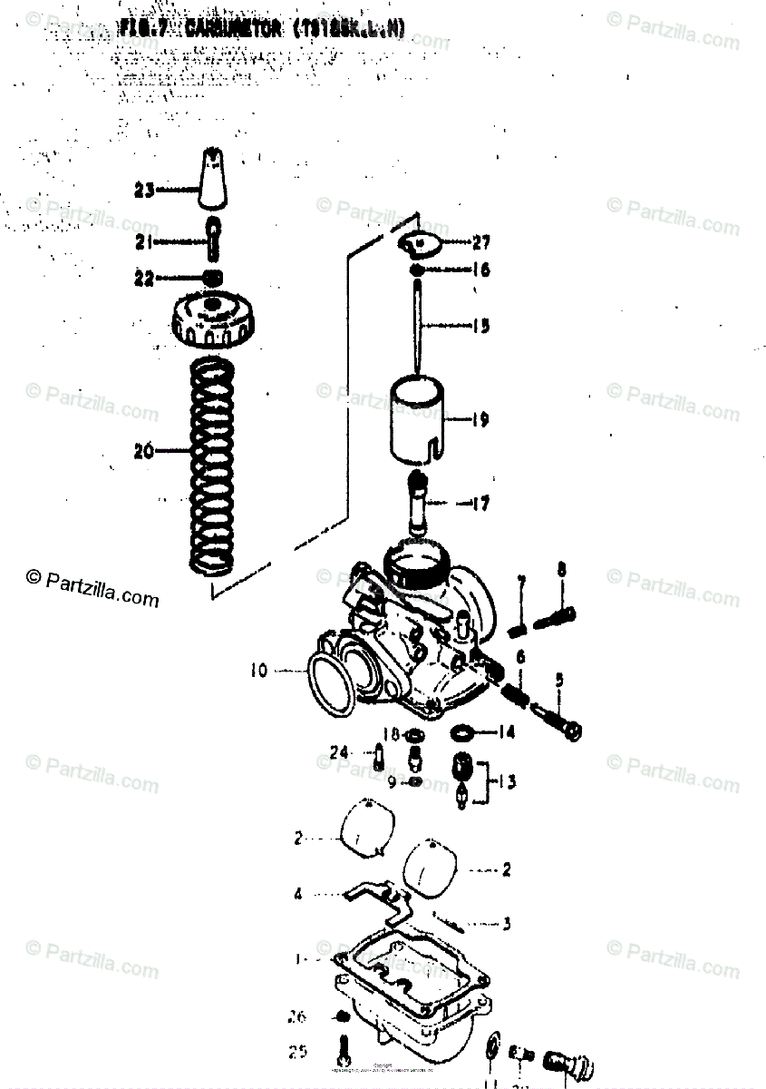 Suzuki Motorcycle 1974 OEM Parts Diagram for CARBURETOR (TS185K
