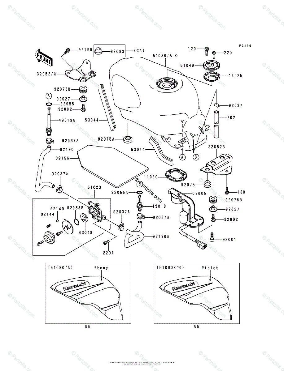 Kawasaki Motorcycle 1993 OEM Parts Diagram for FUEL TANK (ZX600-E1 
