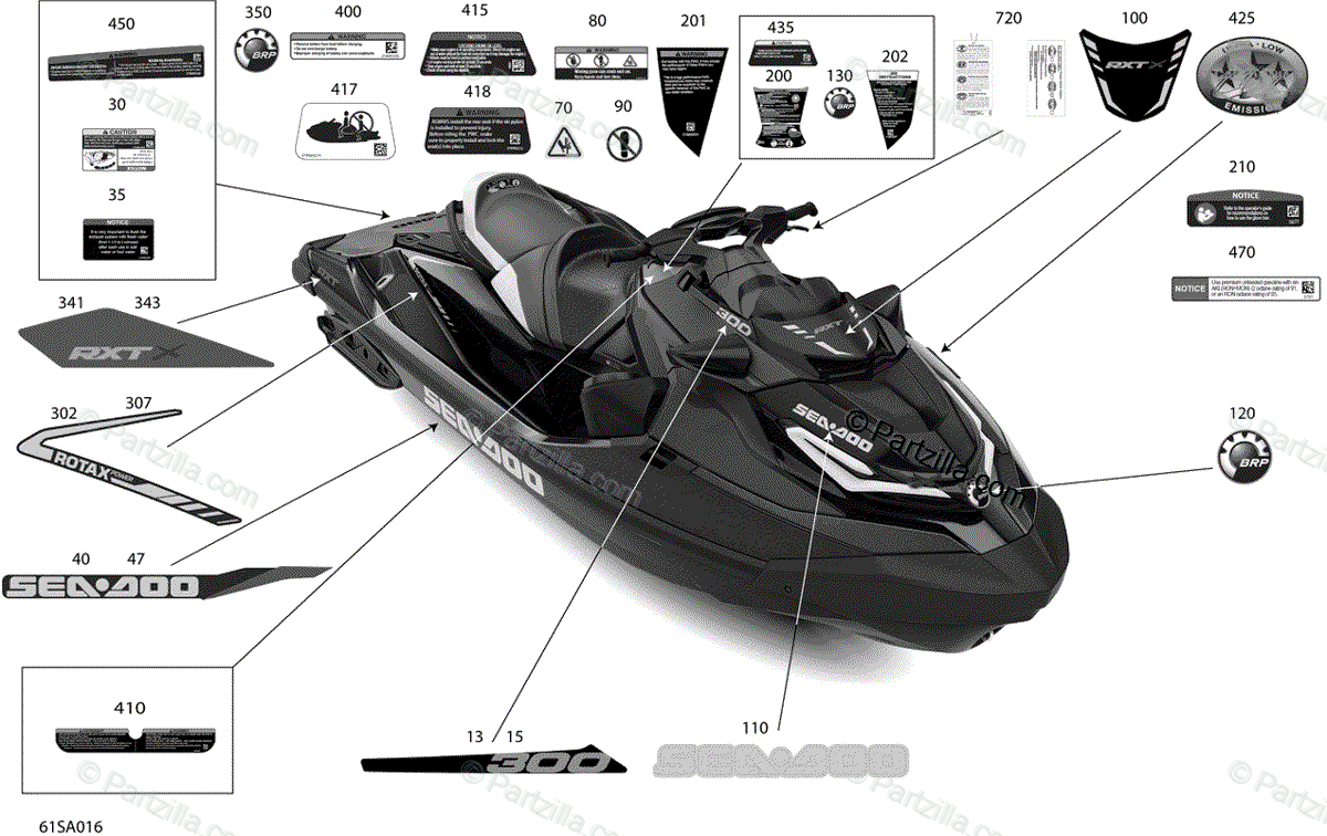 Sea-Doo 2021 RXT X 300 OEM Parts Diagram for Body - Decals 